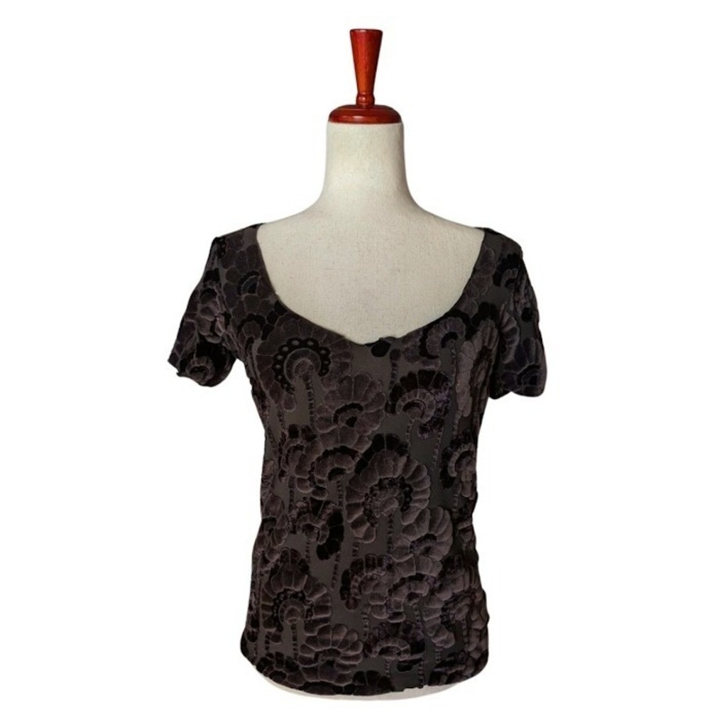 Armani Collezioni Brown Devore Burnout Velvet Floral Top Made‎ in Italy 8